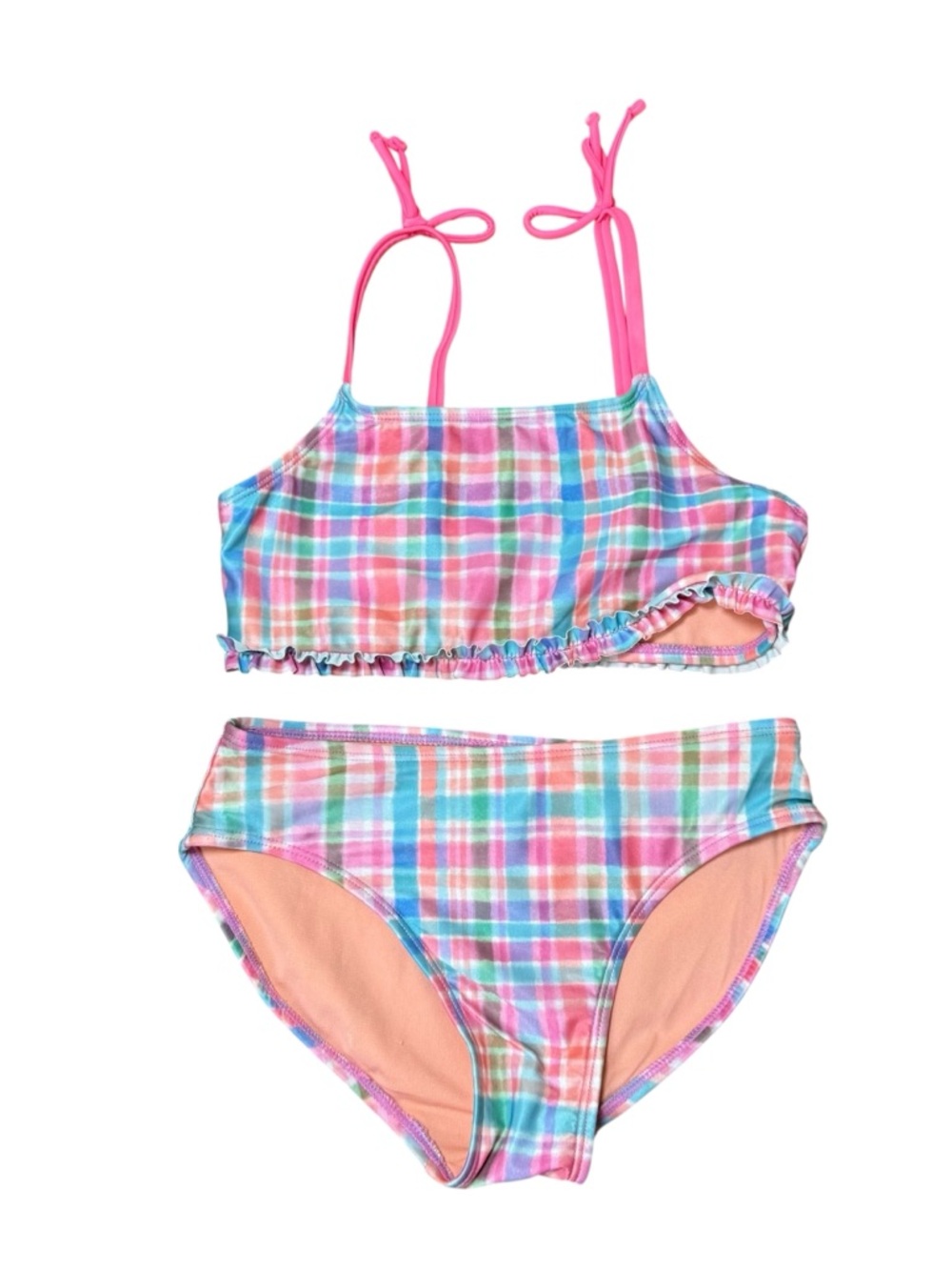 Cat & Jack Girls Plaid Bikini 2 Piece Swimsuit Pink Blue Size M 7-8
